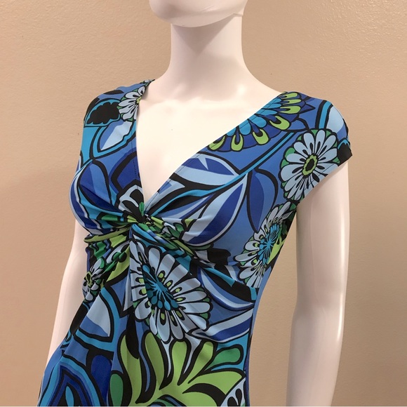 Lizzatti Short Sleeve Dress Womens Size Small 4 6 Blue Green Mid Length Stretch - Picture 7 of 16